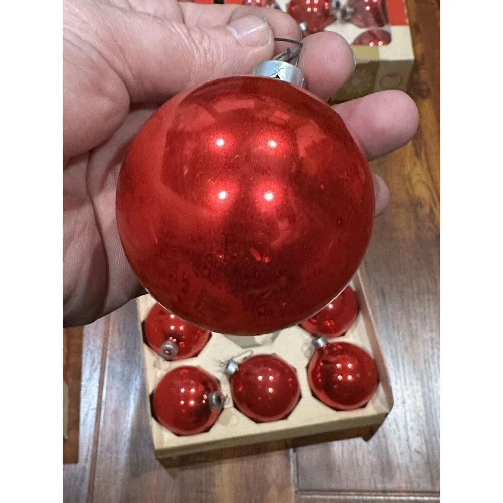 Lot of (36) Vintage Coby Glass Red 2-1/4” Round Christmas Tree Ornaments in Box